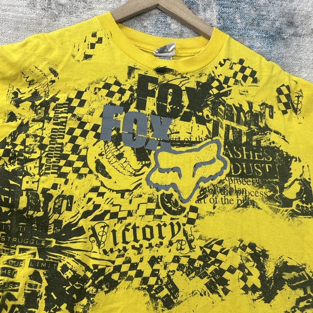 Fox Racing T Shirt Mens XL Yellow Graphic Moto Y2K Streetwear Tee